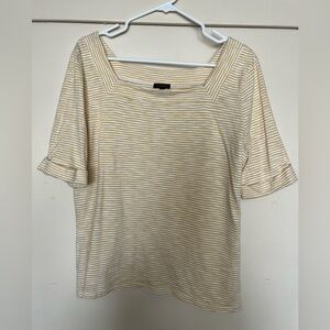 Talbots pale yellow and White Fitted Ribbed T-Shirt